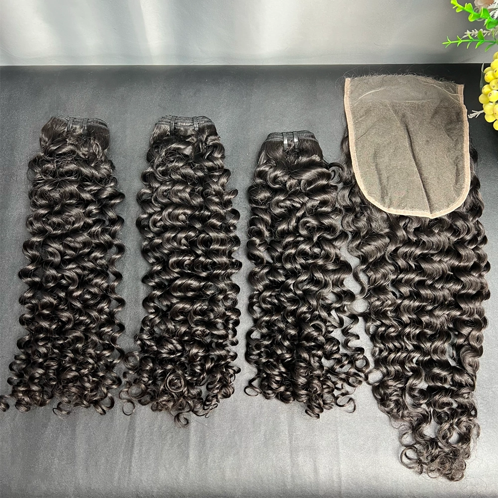 3 Pieces Virgin Hair Bundles With 6x6 Lace Closure Italian Curly