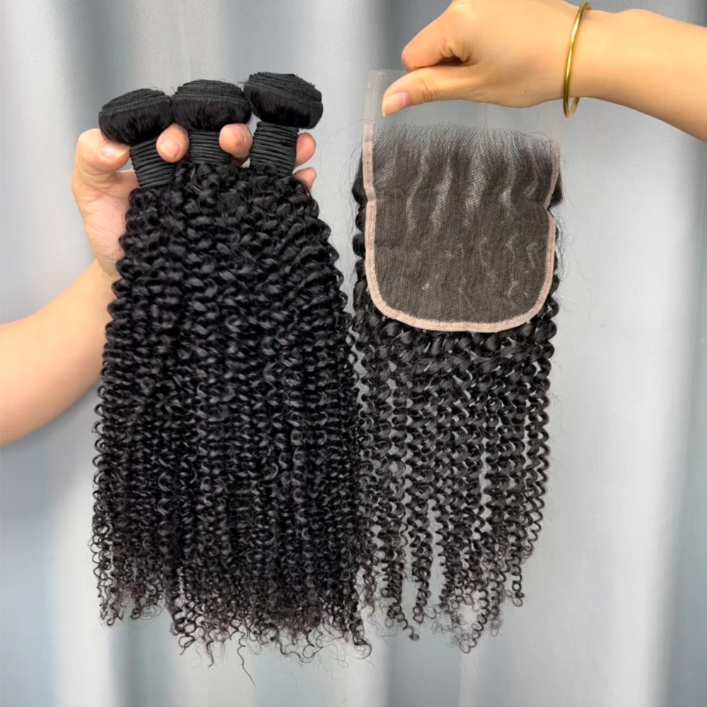 3 Pieces Virgin Hair Bundles With 5x5 Lace Closure Kinky Curly