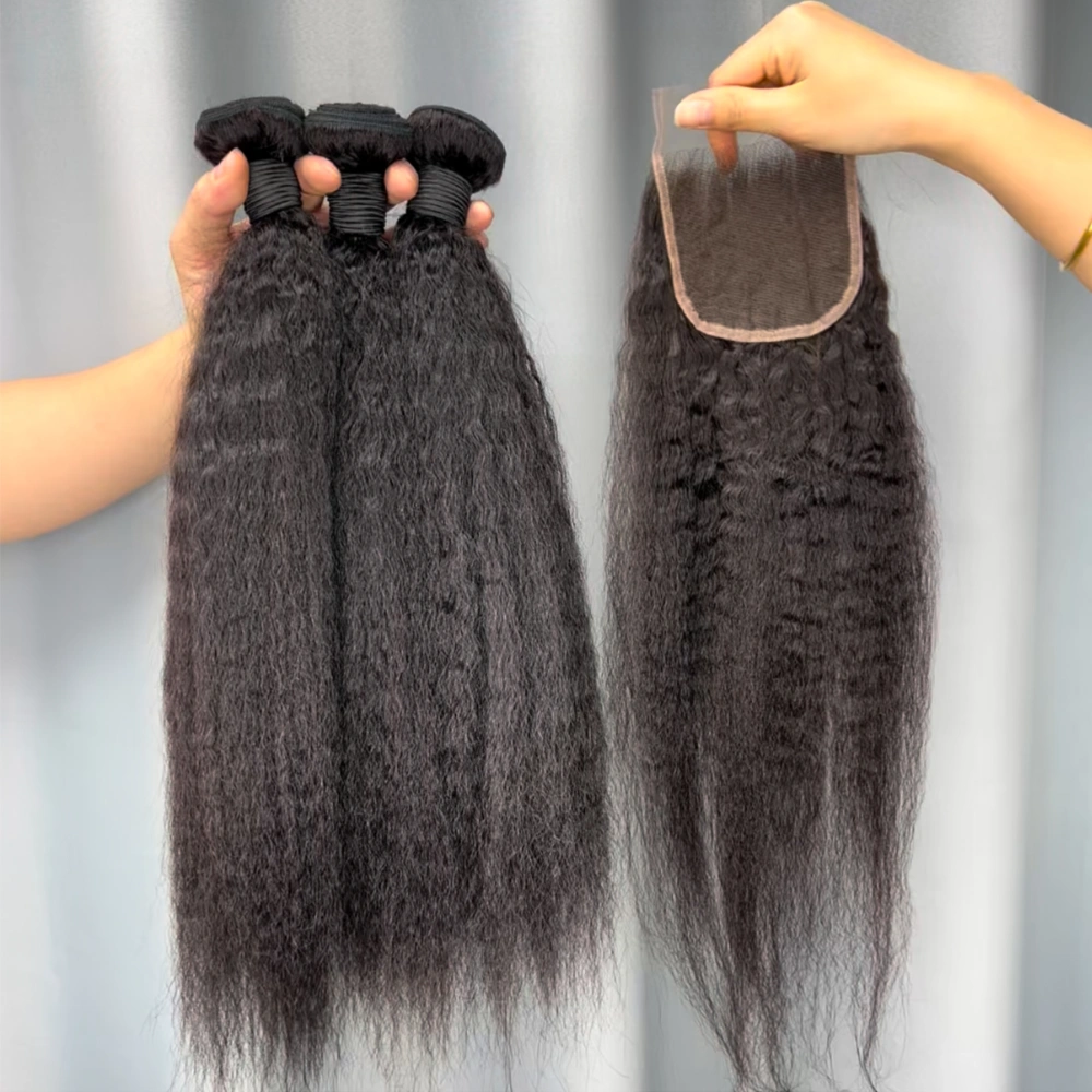 3 Pieces Virgin Hair Bundles With 4x4 Lace Closure Kinky Straight