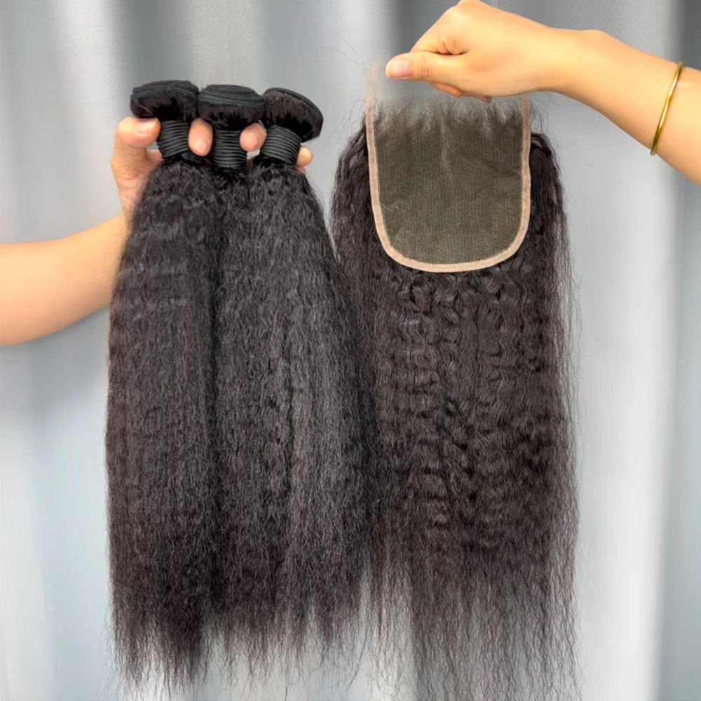 3 Pieces Virgin Hair Bundles With 5x5 Lace Closure Kinky Straight