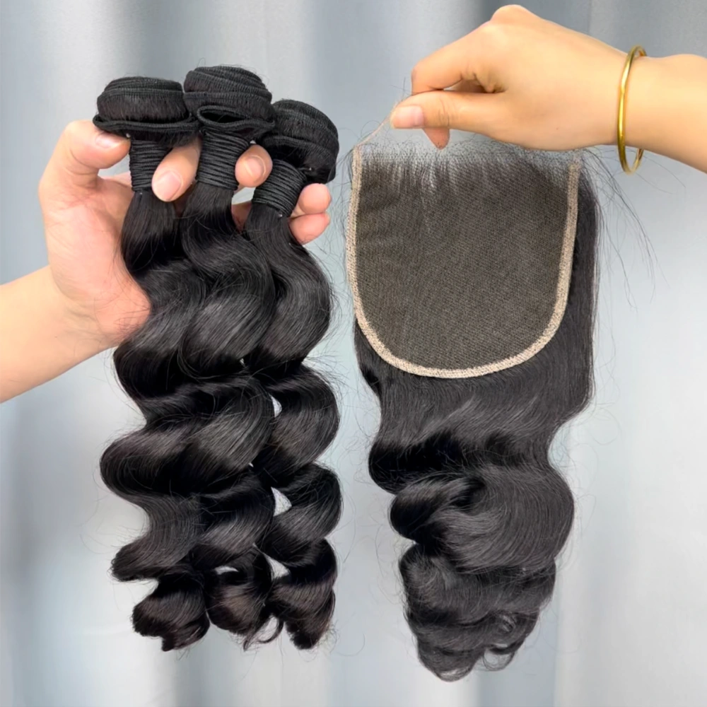 3 Pieces Virgin Hair Bundles With 5x5 Lace Closure Loose Wave