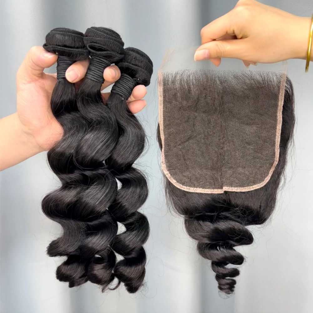 3 Pieces Virgin Hair Bundles With 6x6 Lace Closure Loose Wave