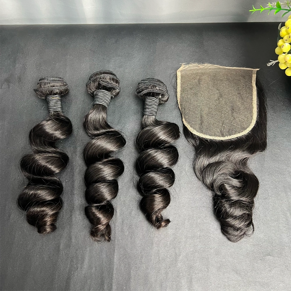 3 Pieces Virgin Hair Bundles With 5x5 Lace Closure Loose Wave
