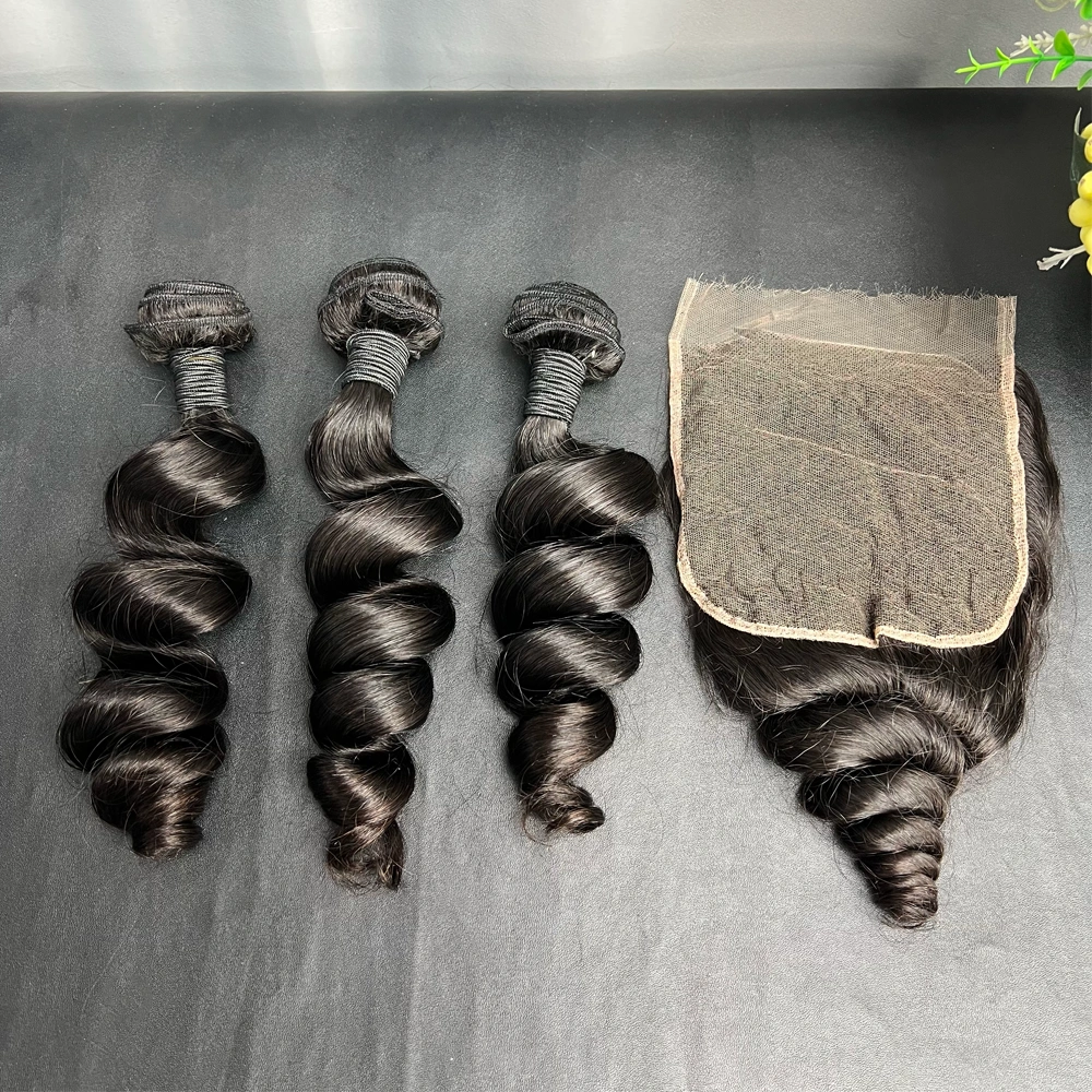 3 Pieces Virgin Hair Bundles With 6x6 Lace Closure Loose Wave