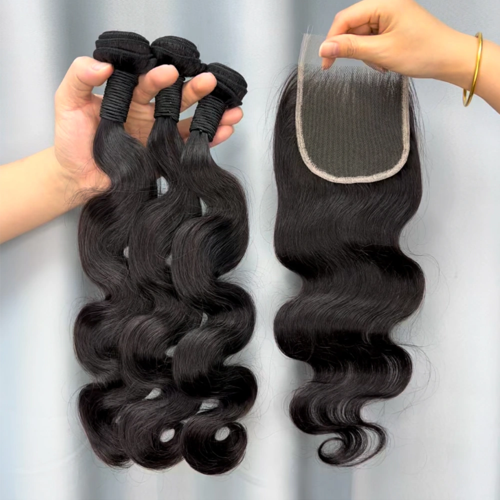 3 Pieces Virgin Hair Bundles With 4x4 Lace Closure Body Wave