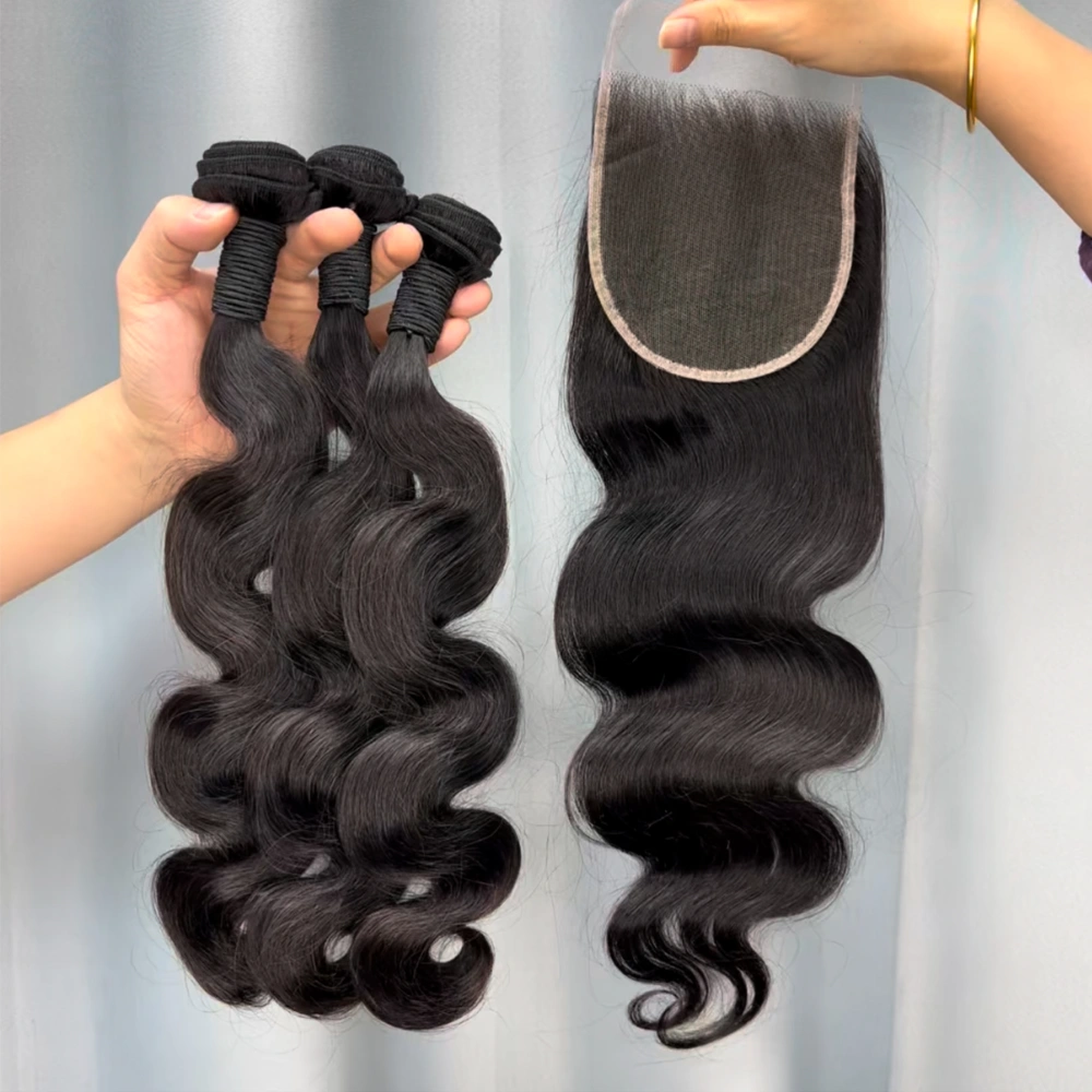 3 Pieces Virgin Hair Bundles With 5x5 Lace Closure Body Wave
