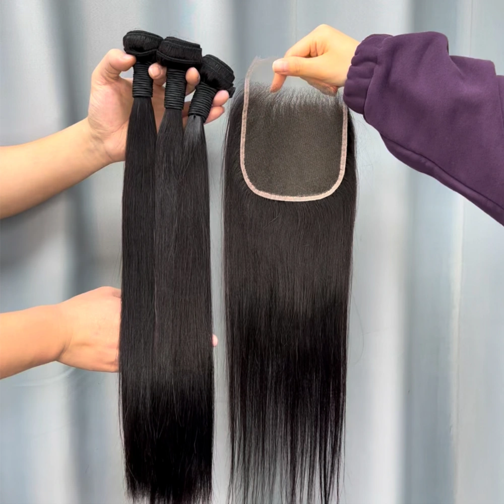 3 Pieces Virgin Hair Bundles With 5x5 Lace Closure Straight