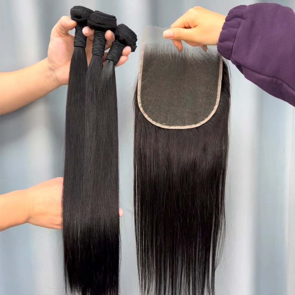 3 Pieces Virgin Hair Bundles With 6x6 Lace Closure Straight