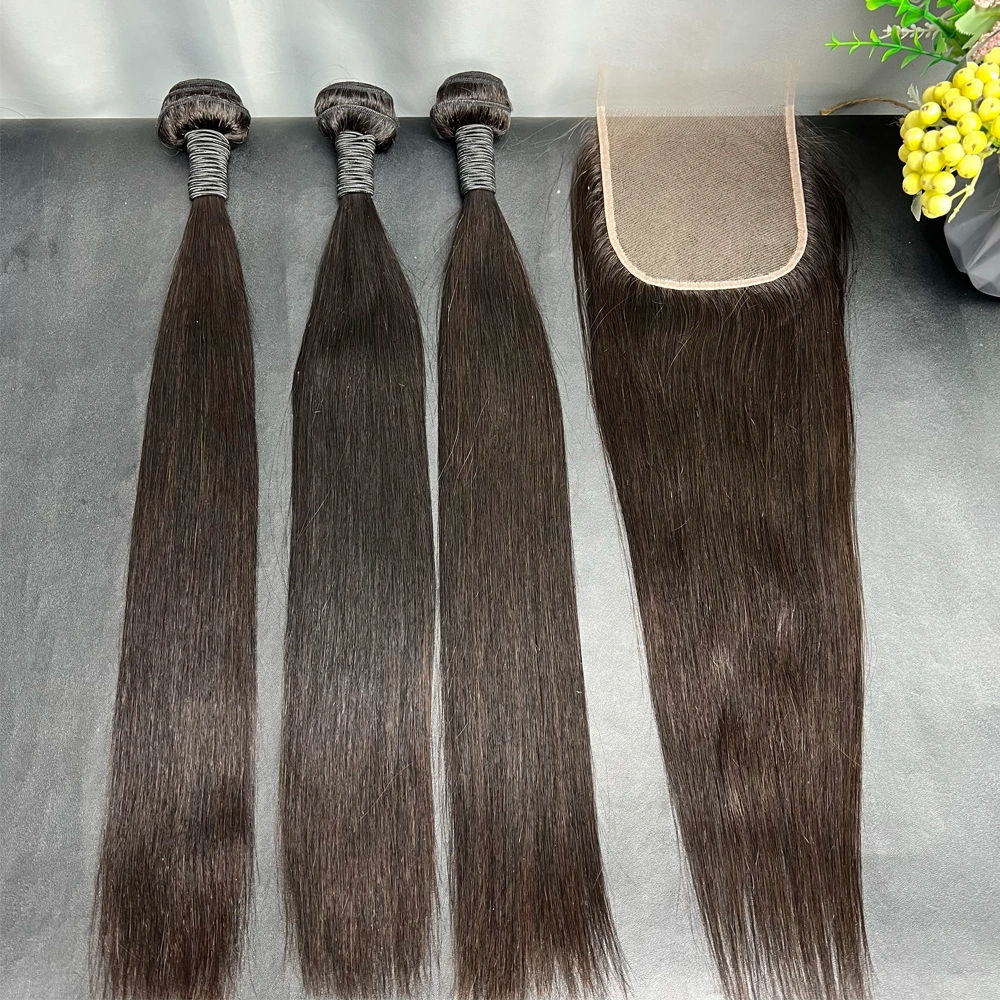 3 Pieces Virgin Hair Bundles With 5x5 Lace Closure Straight
