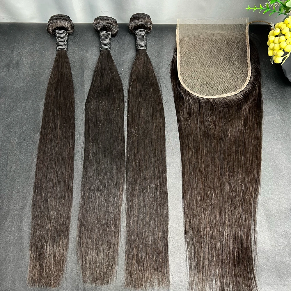 3 Pieces Virgin Hair Bundles With 6x6 Lace Closure Straight