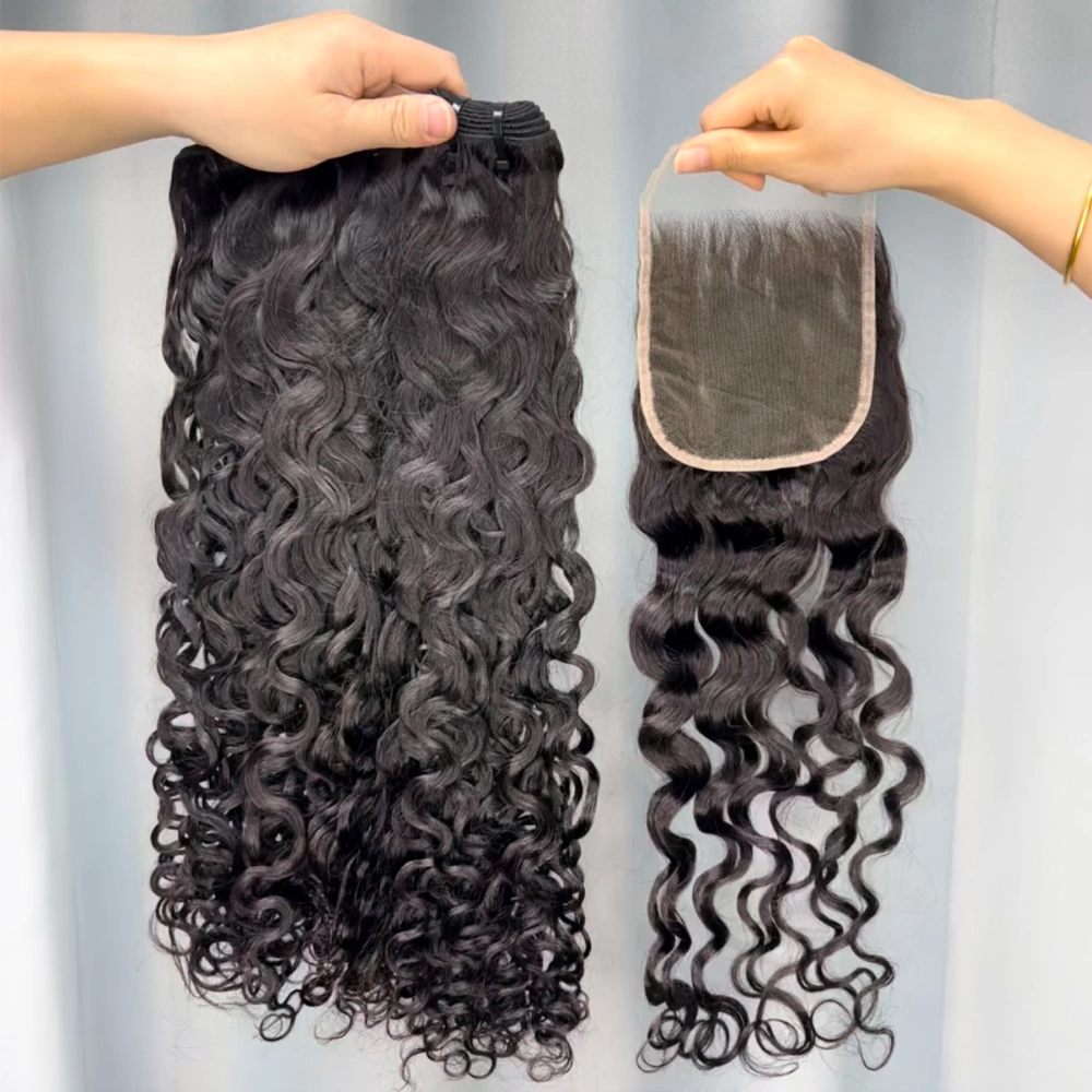 3 Pieces Virgin Hair Bundles With 5x5 Lace Closure Water Wave
