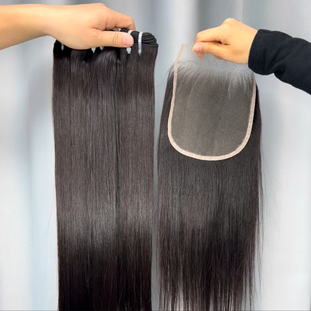 3 Pieces Raw Hair Bundles With 6x6 Lace Closure Straight
