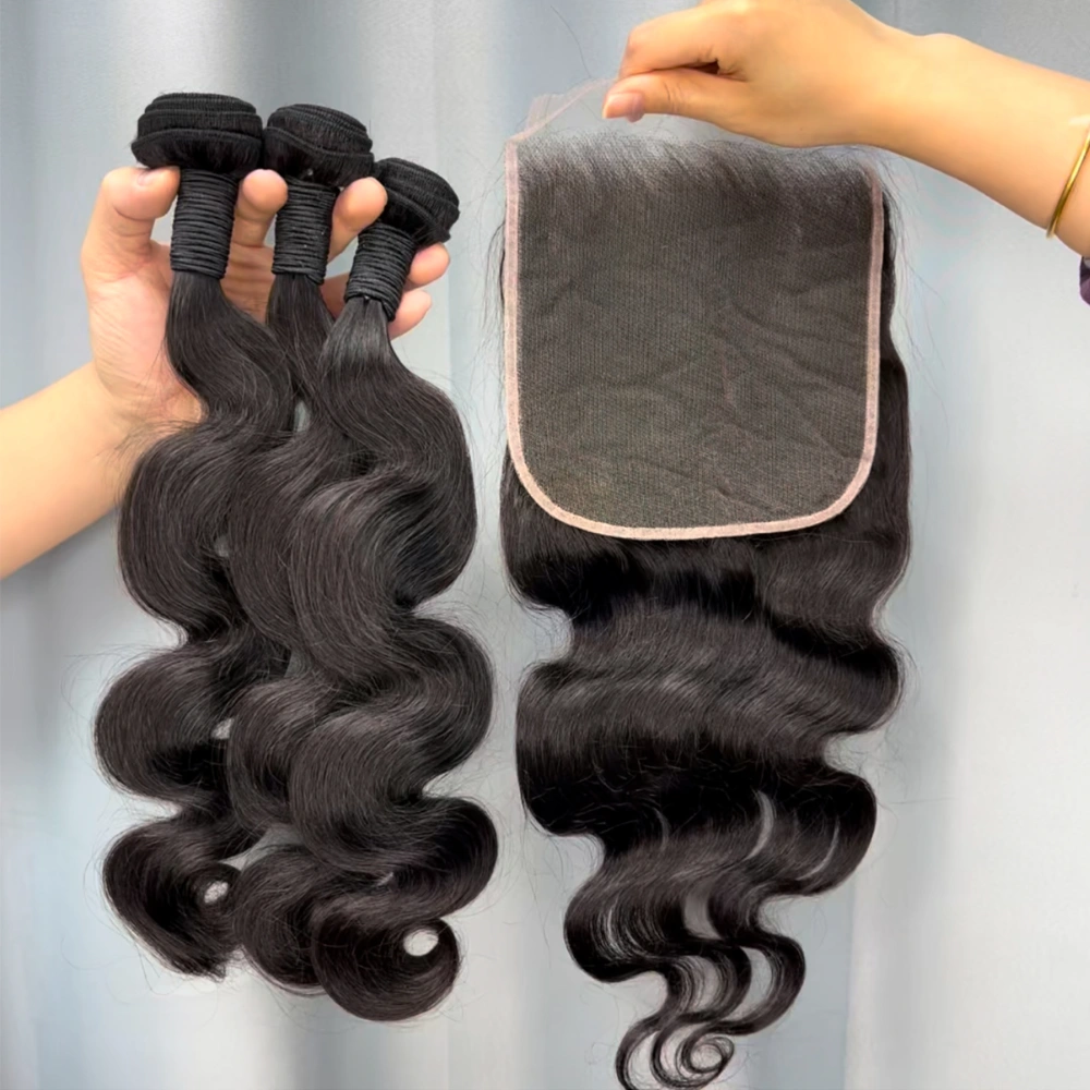 3 Pieces Virgin Hair Bundles With 7x7 Lace Closure Body Wave