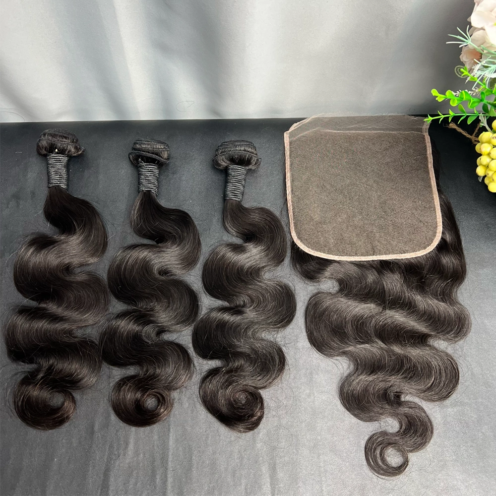 3 Pieces Virgin Hair Bundles With 7x7 Lace Closure Body Wave