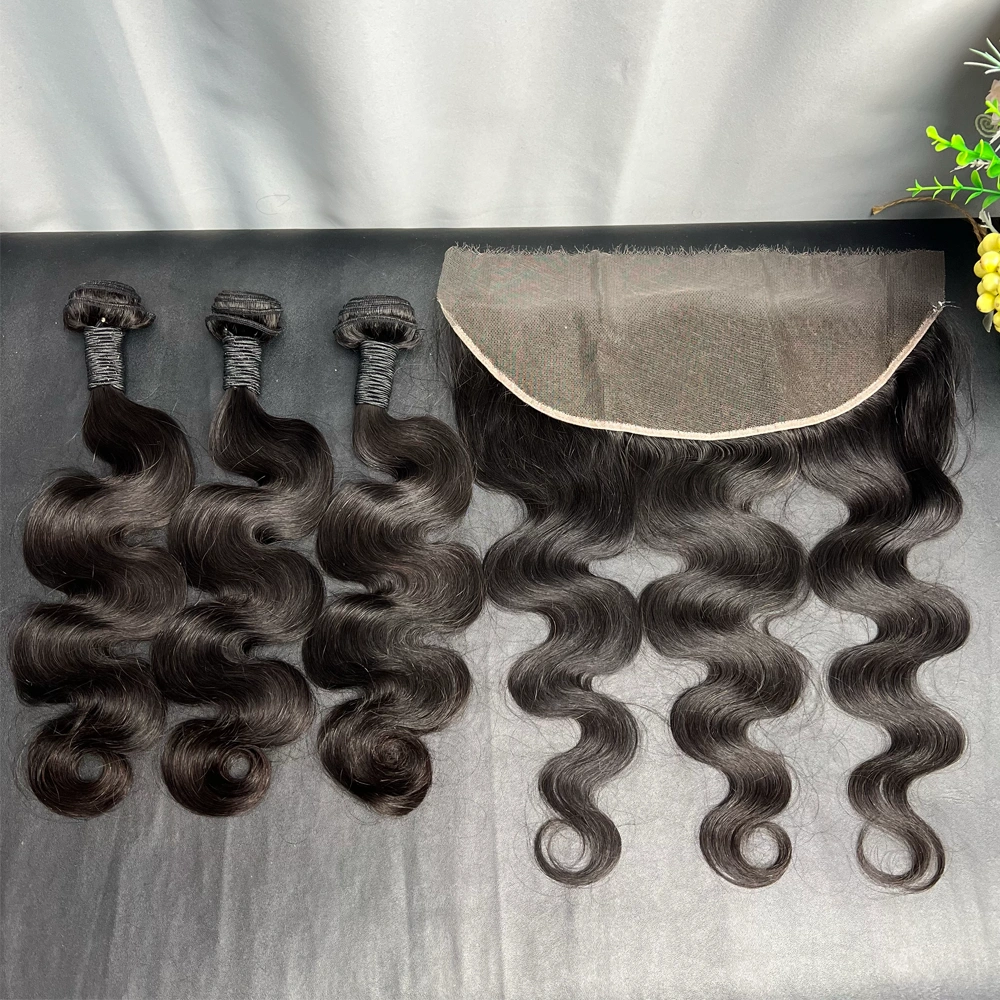 3 Pieces Virgin Hair Bundles With 13x4 Lace Frontal Body Wave