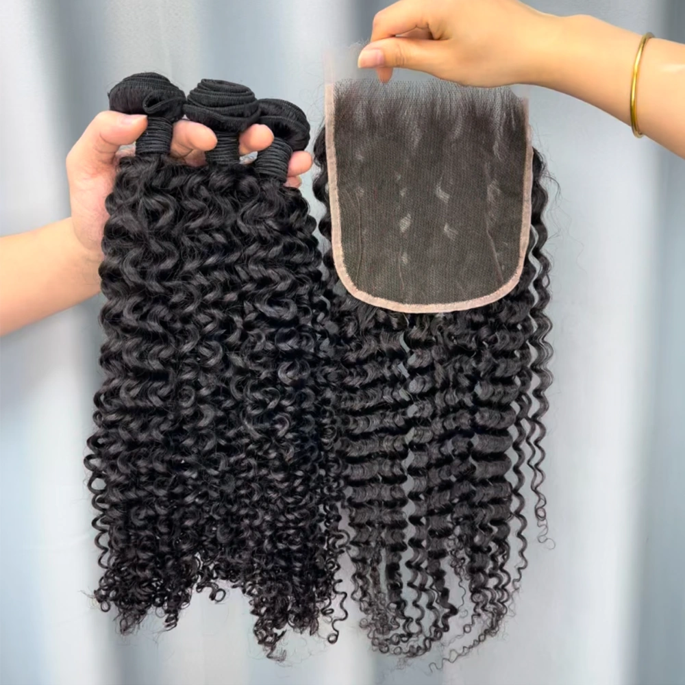 3 Pieces Virgin Hair Bundles With 6x6 Lace Closure Deep Curly