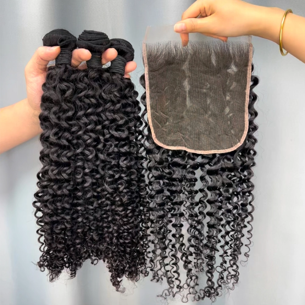 3 Pieces Virgin Hair Bundles With 7x7 Lace Closure Deep Curly