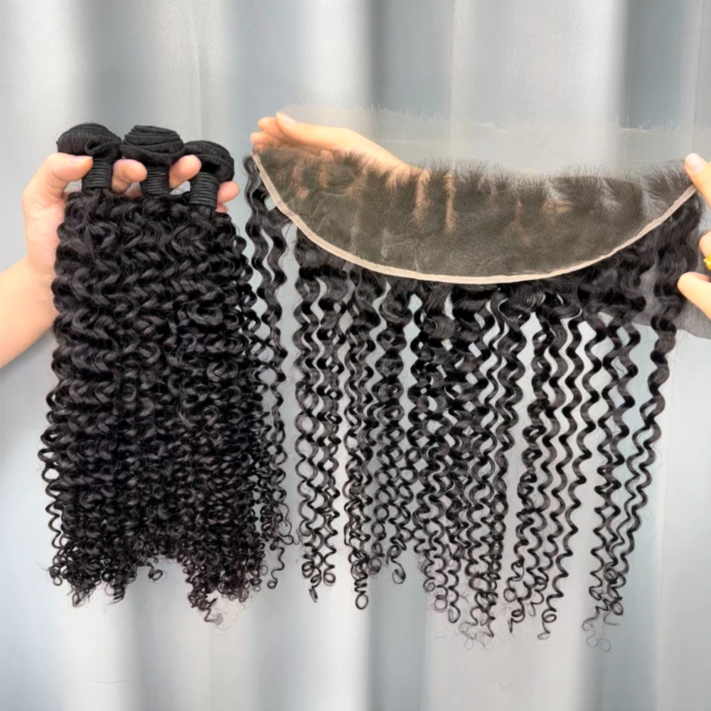 3 Pieces Virgin Hair Bundles With 13x4 Lace Frontal Deep Curly