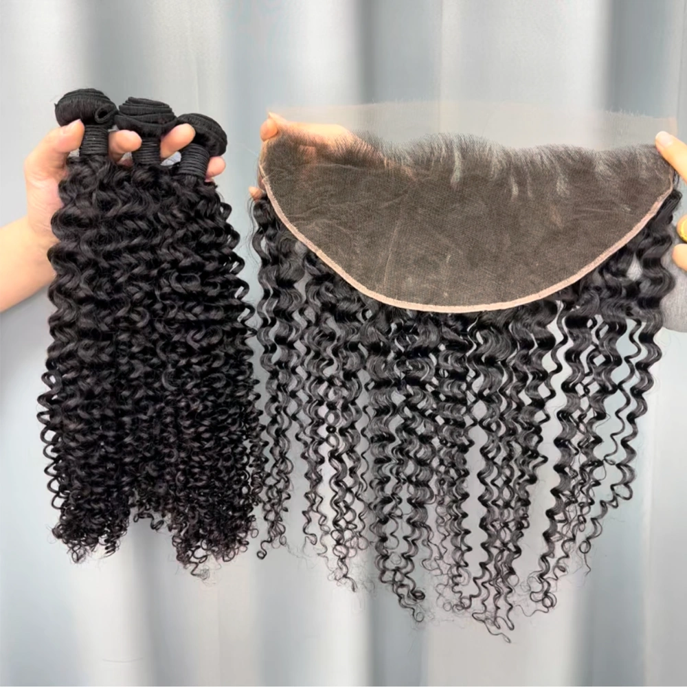 3 Pieces Virgin Hair Bundles With 13x6 Lace Frontal Deep Curly