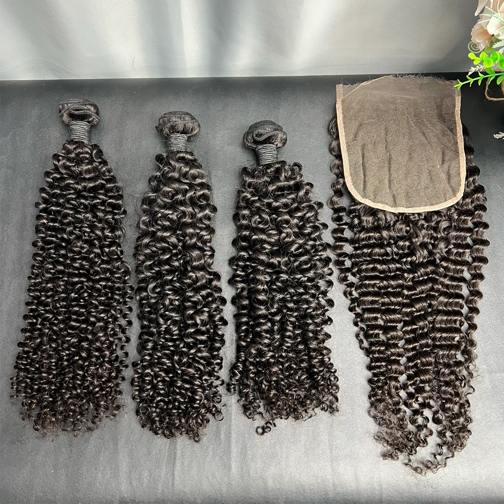 3 Pieces Virgin Hair Bundles With 6x6 Lace Closure Deep Curly