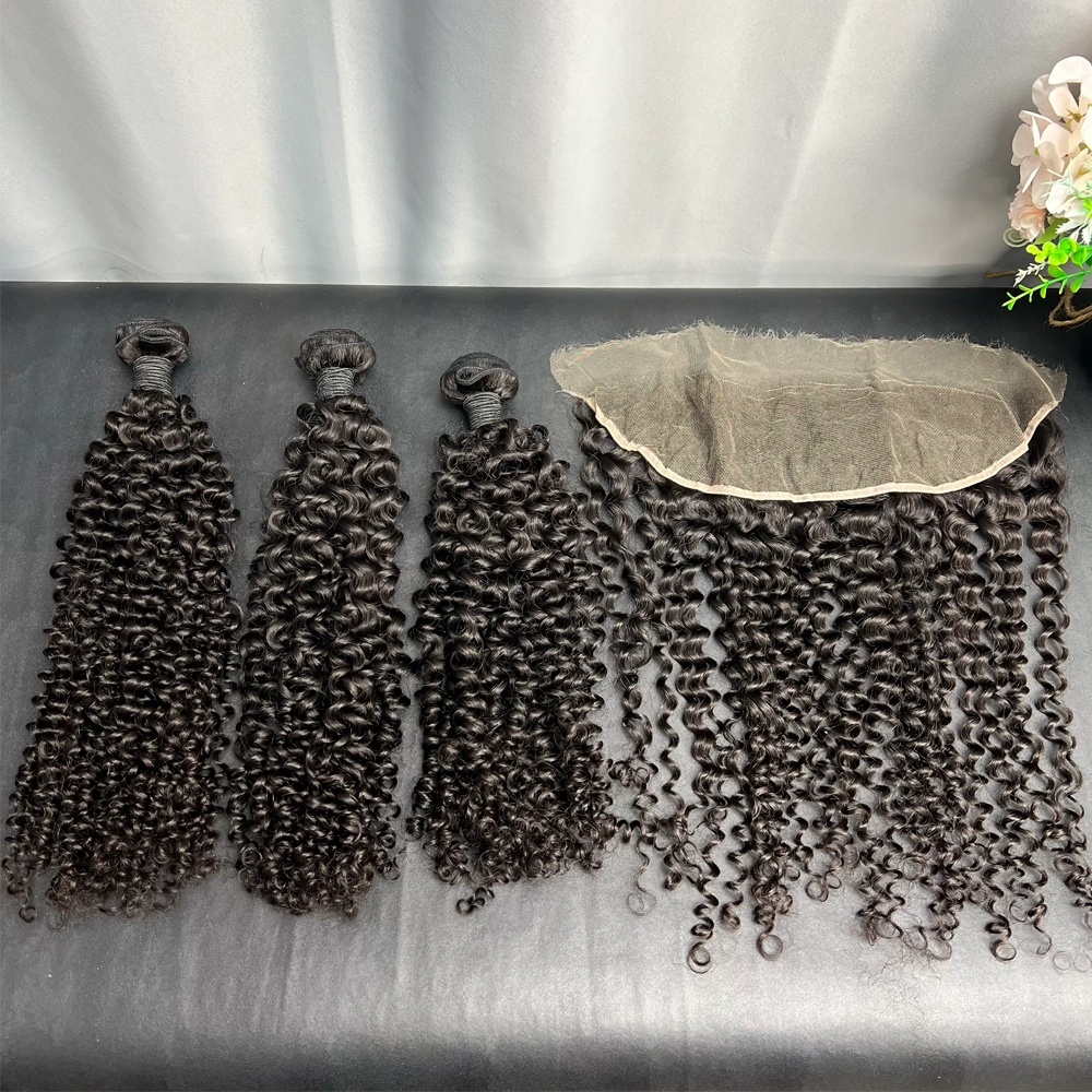 3 Pieces Virgin Hair Bundles With 13x4 Lace Frontal Deep Curly