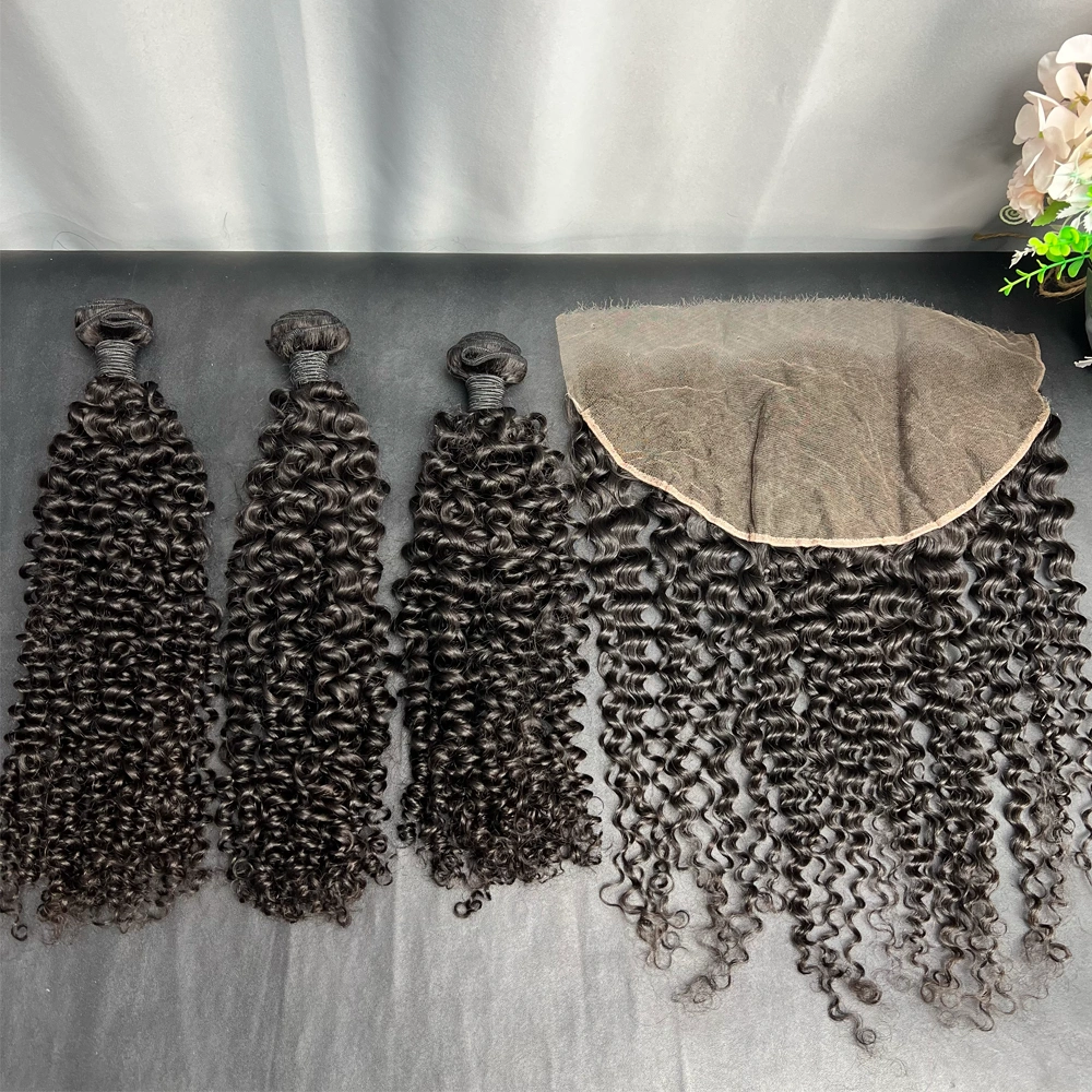 3 Pieces Virgin Hair Bundles With 13x6 Lace Frontal Deep Curly