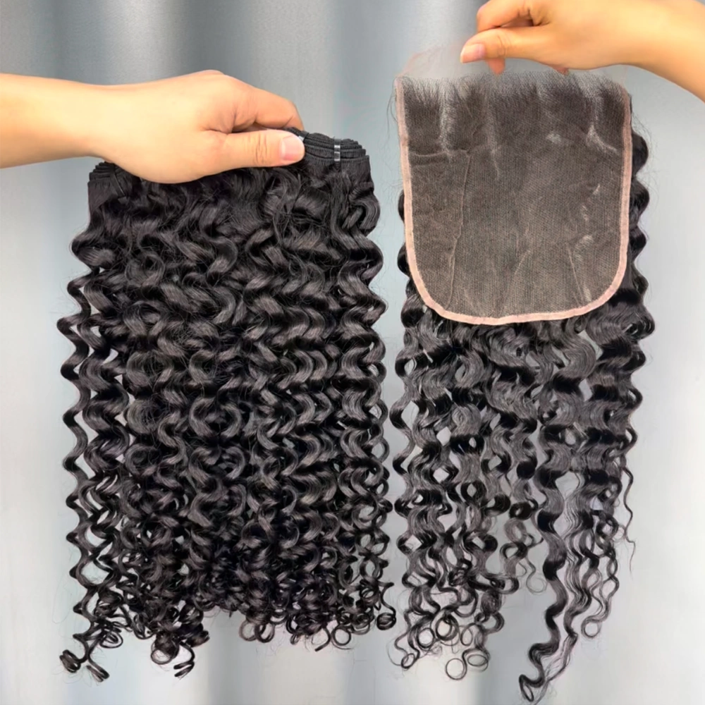 3 Pieces Virgin Hair Bundles With 7x7 Lace Closure Italian Curly