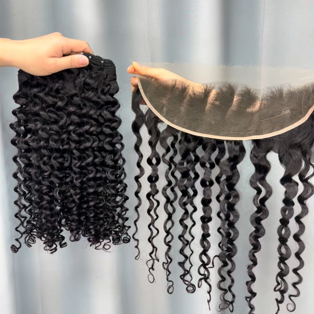 3 Pieces Virgin Hair Bundles With 13x4 Lace Frontal Italian Curly
