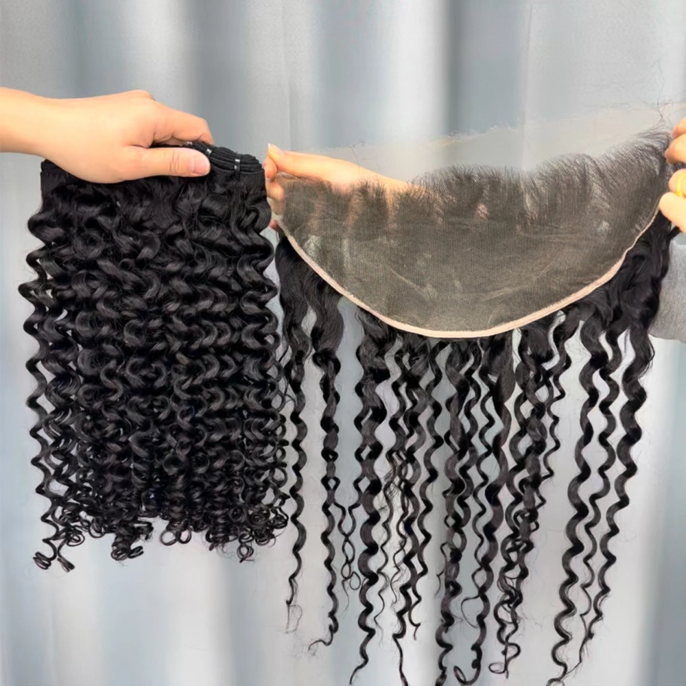 3 Pieces Virgin Hair Bundles With 13x6 Lace Frontal Italian Curly