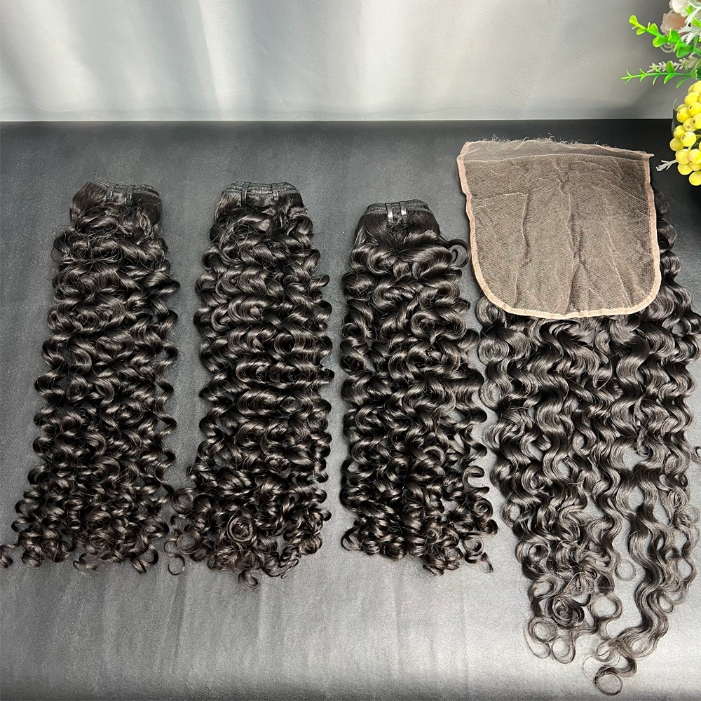 3 Pieces Virgin Hair Bundles With 7x7 Lace Closure Italian Curly