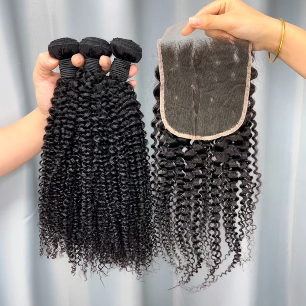 3 Pieces Virgin Hair Bundles With 6x6 Lace Closure Kinky Curly