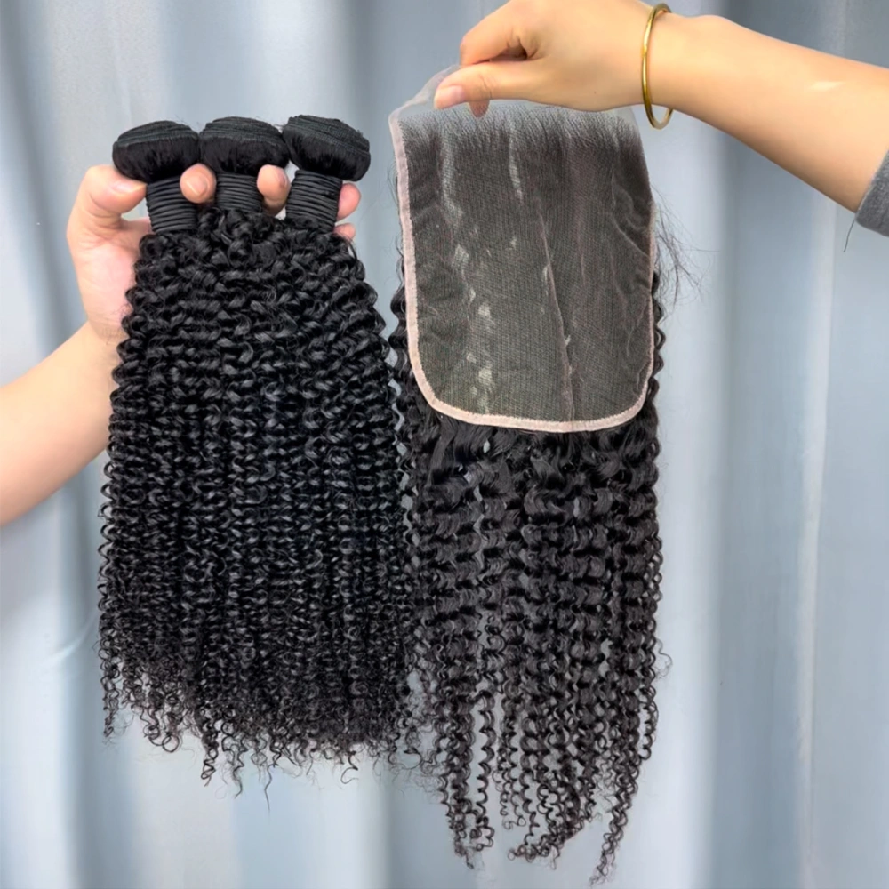 3 Pieces Virgin Hair Bundles With 7x7 Lace Closure Kinky Curly