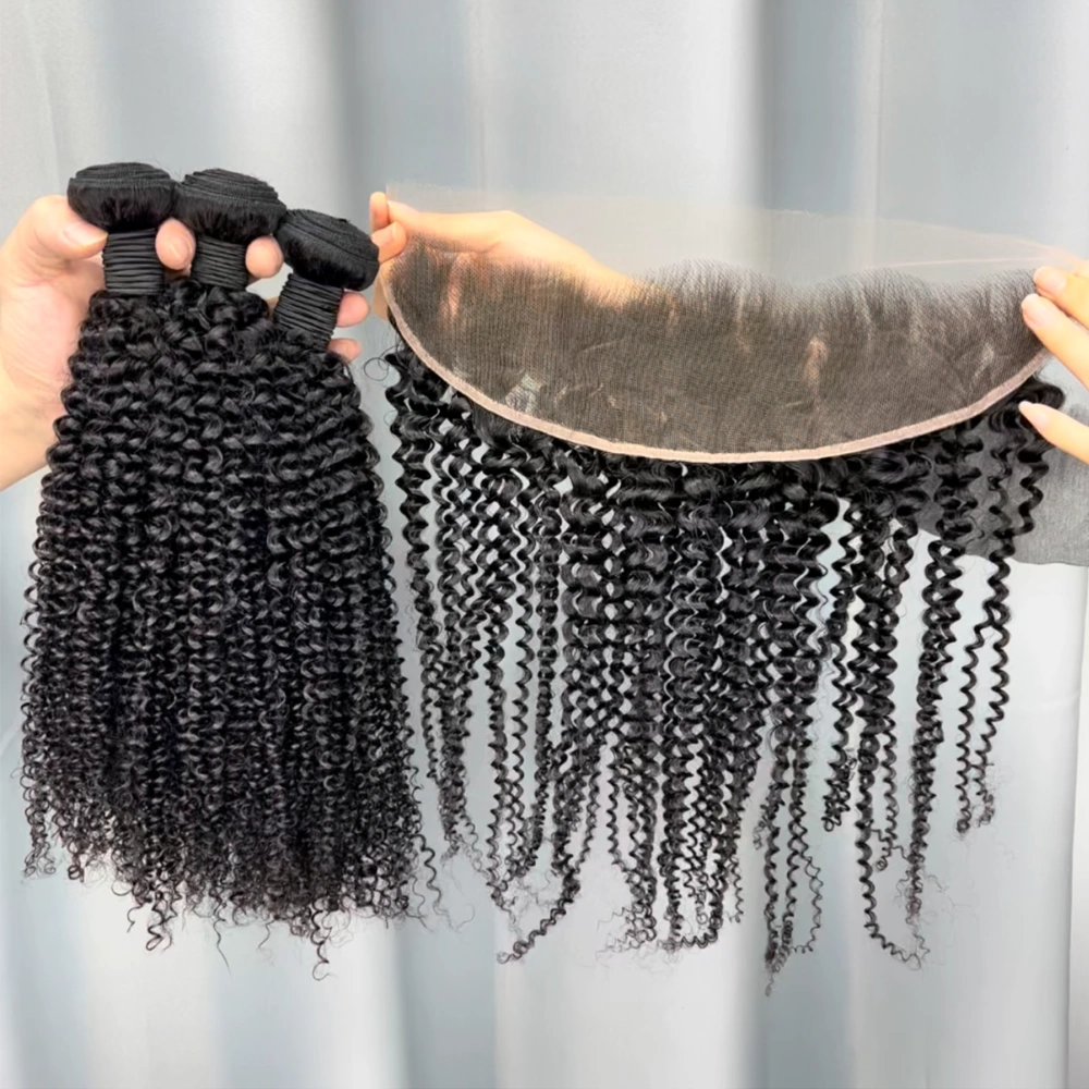 3 Pieces Virgin Hair Bundles With 13x4 Lace Frontal Kinky Curly