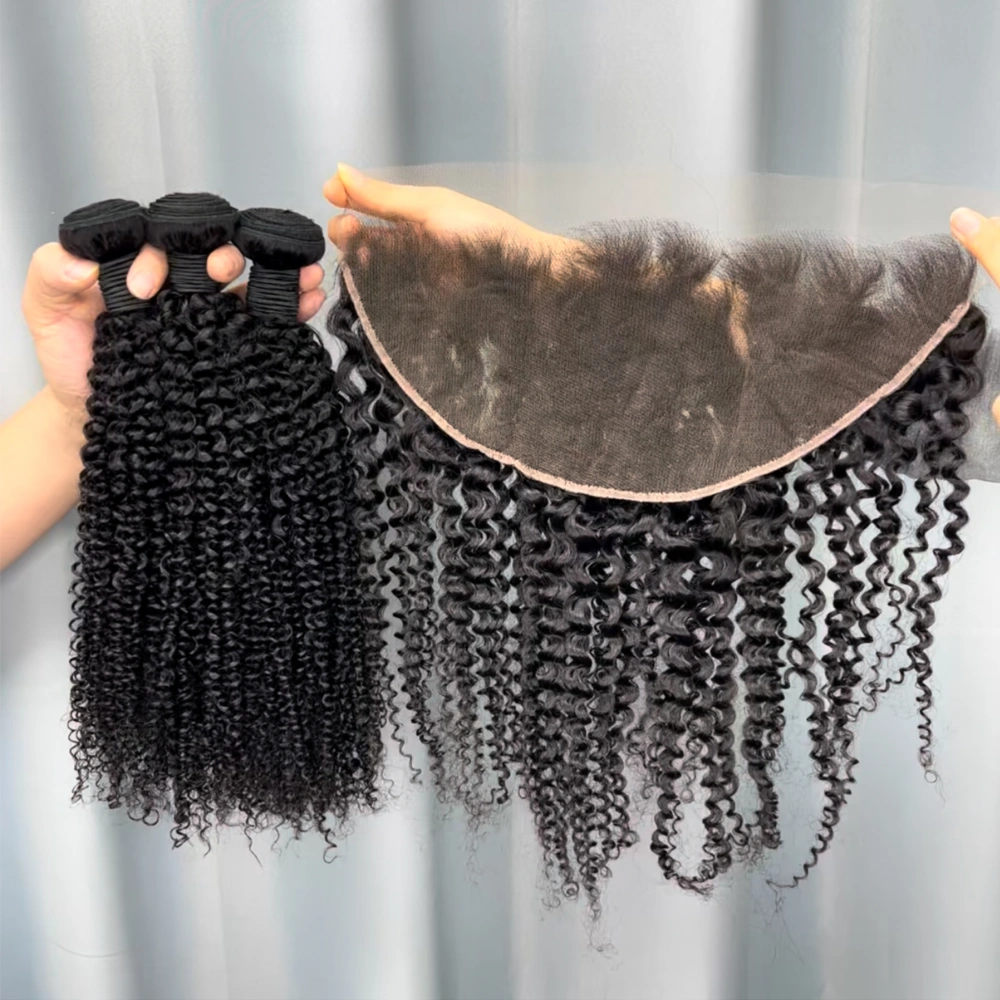 3 Pieces Virgin Hair Bundles With 13x6 Lace Frontal Kinky Curly