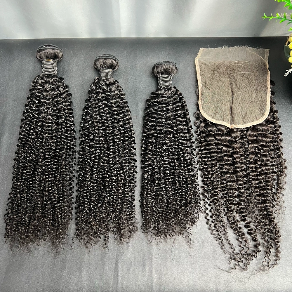 3 Pieces Virgin Hair Bundles With 6x6 Lace Closure Kinky Curly
