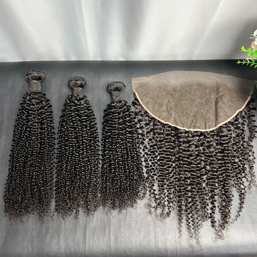 3 Pieces Virgin Hair Bundles With 13x6 Lace Frontal Kinky Curly