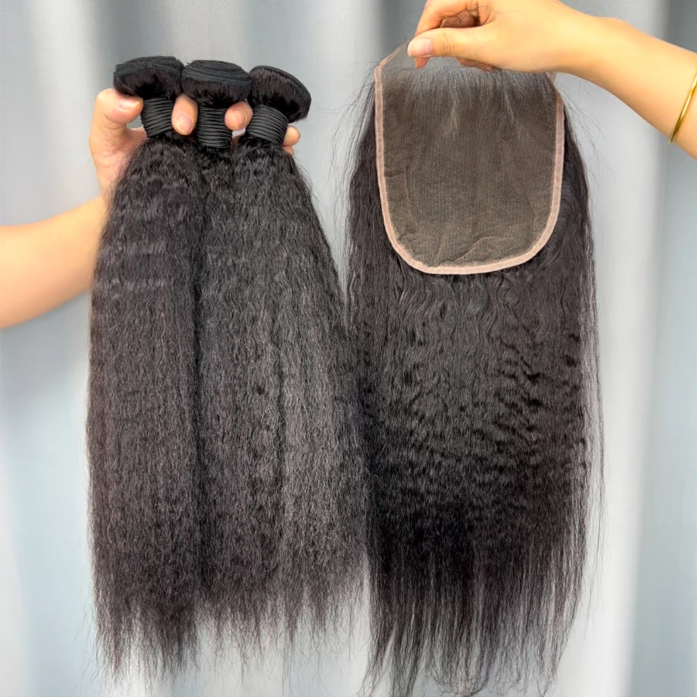 3 Pieces Virgin Hair Bundles With 6x6 Lace Closure Kinky Straight