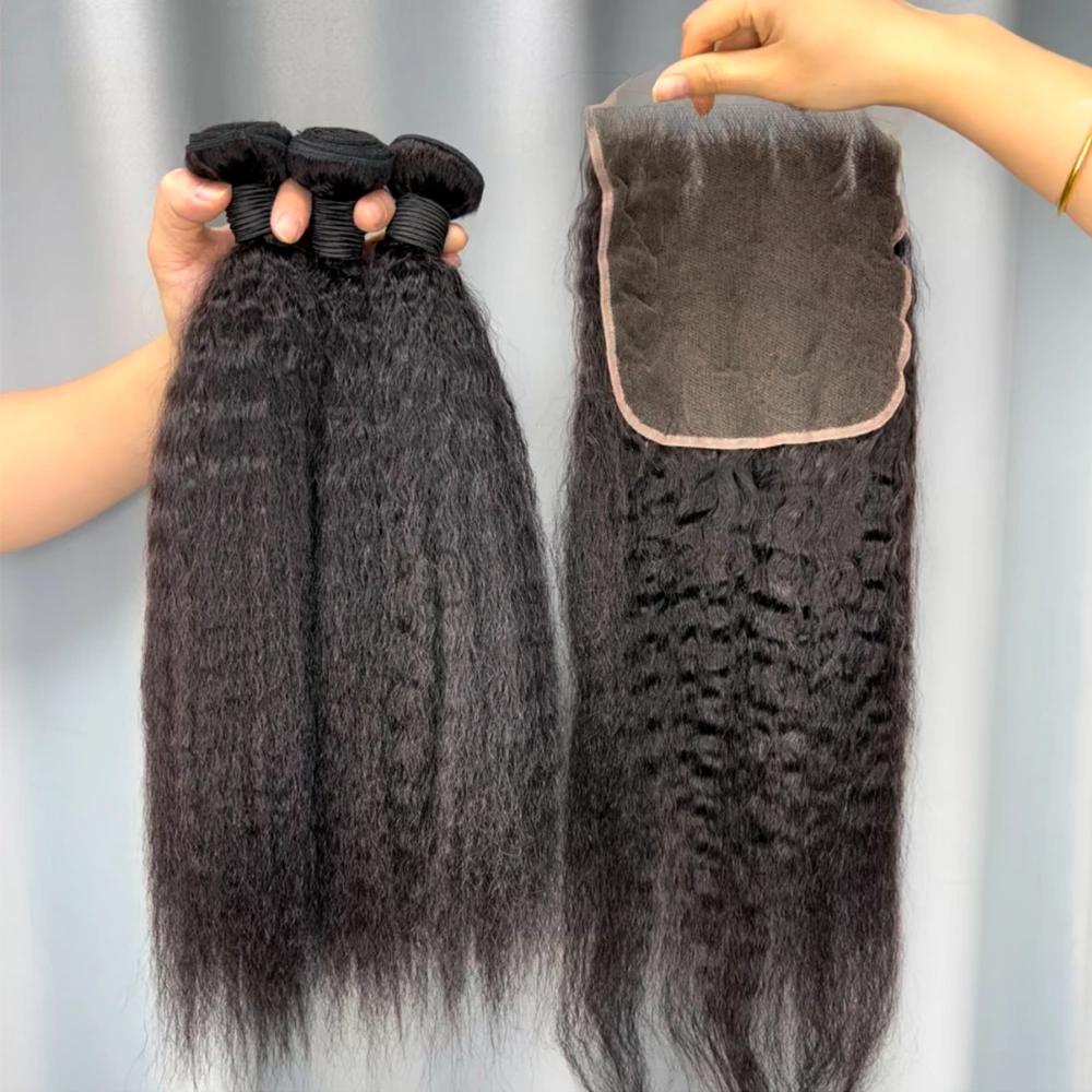3 Pieces Virgin Hair Bundles With 7x7 Lace Closure Kinky Straight