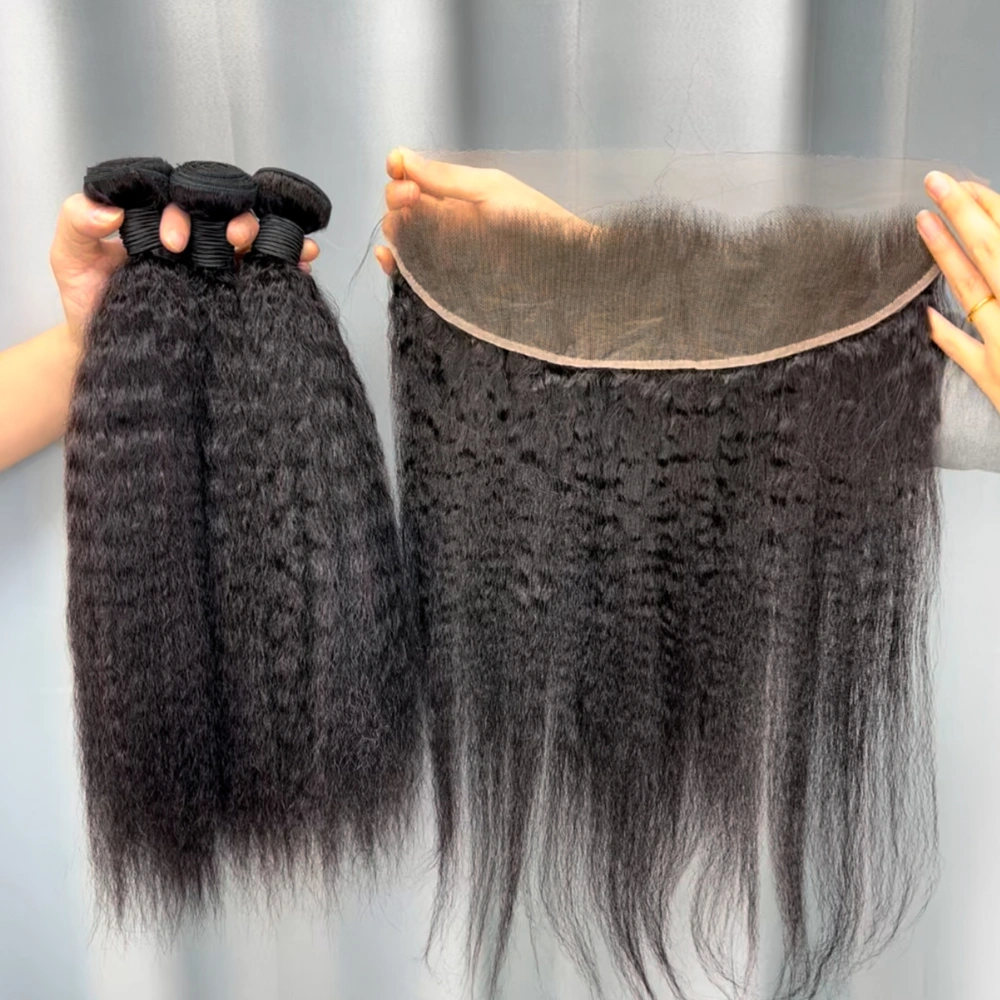 3 Pieces Virgin Hair Bundles With 13x4 Lace Frontal Kinky Straight