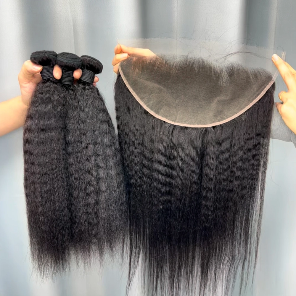 3 Pieces Virgin Hair Bundles With 13x6 Lace Frontal Kinky Straight