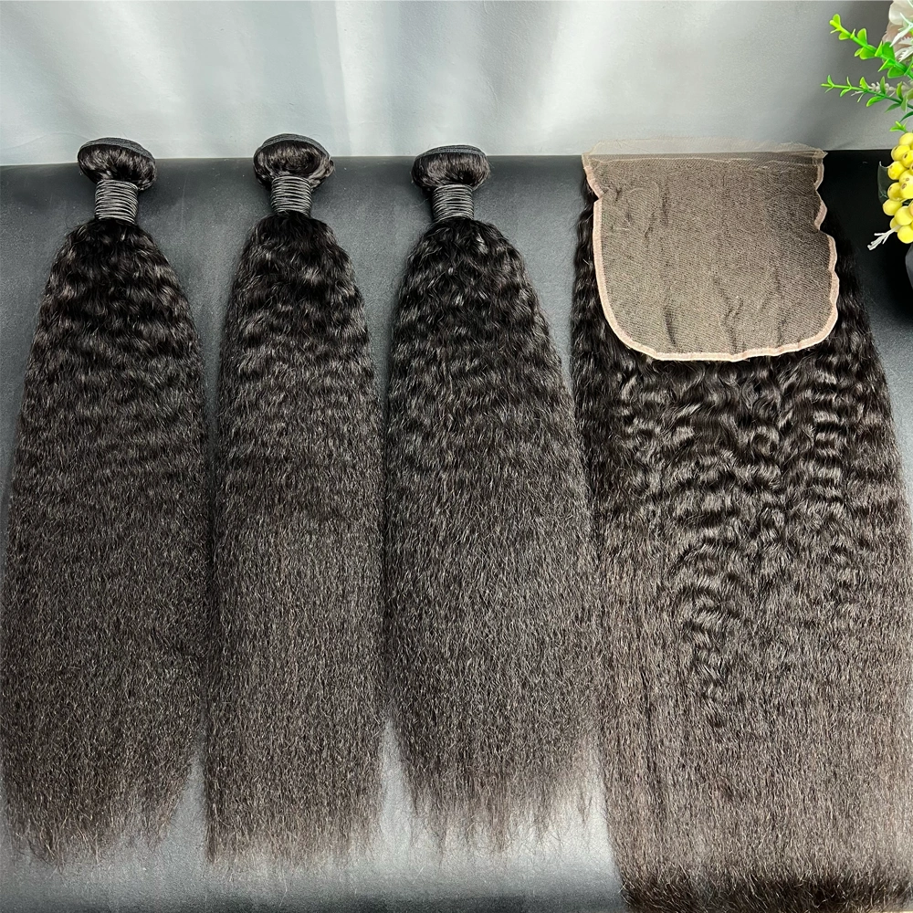 3 Pieces Virgin Hair Bundles With 7x7 Lace Closure Kinky Straight