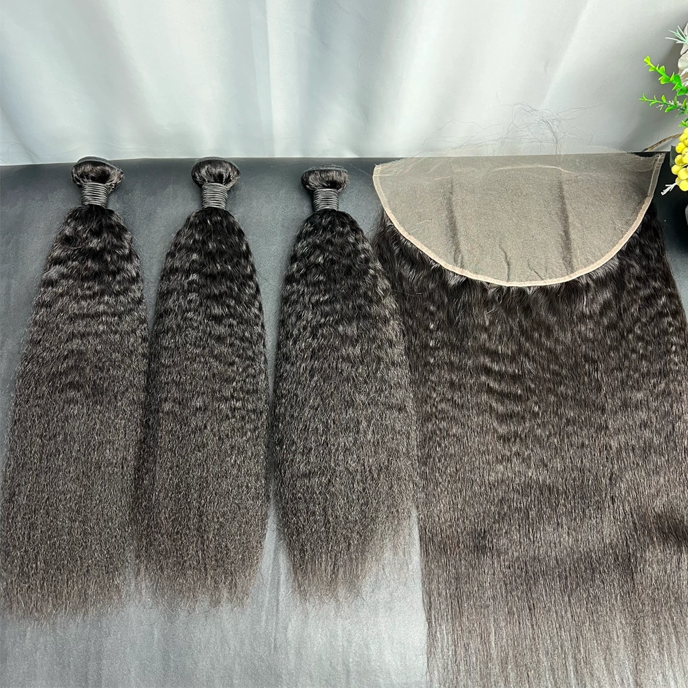 3 Pieces Virgin Hair Bundles With 13x6 Lace Frontal Kinky Straight