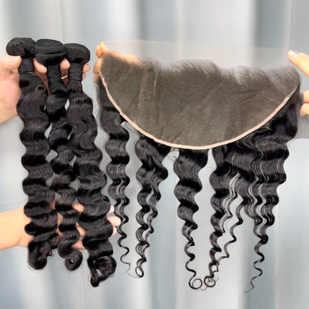 3 Pieces Virgin Hair Bundles With 13x6 Lace Frontal Loose Deep Wave