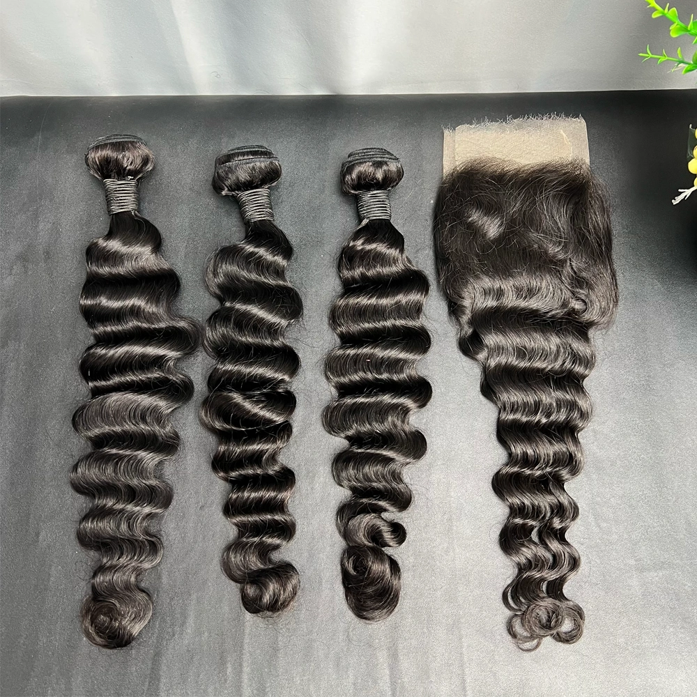 3 Pieces Virgin Hair Bundles With 13x4 Lace Frontal Loose Deep Wave