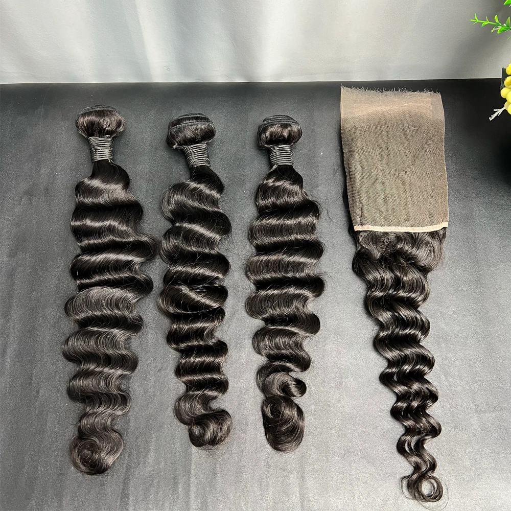 3 Pieces Virgin Hair Bundles With 13x6 Lace Frontal Loose Deep Wave