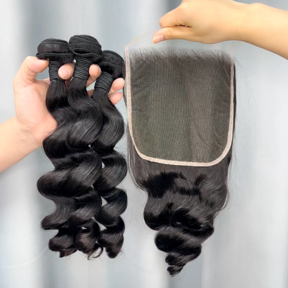 3 Pieces Virgin Hair Bundles With 7x7 Lace Closure Loose Wave