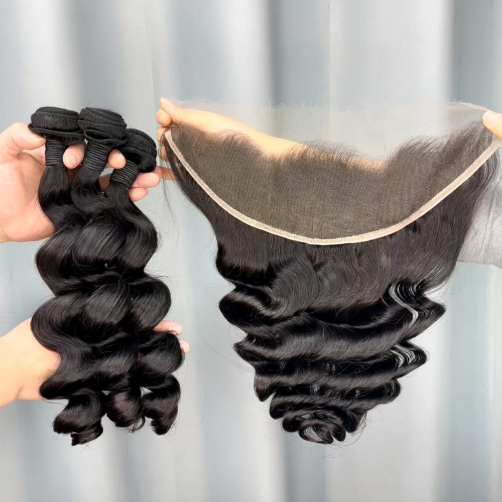 3 Pieces Virgin Hair Bundles With 13x4 Lace Frontal Loose Wave