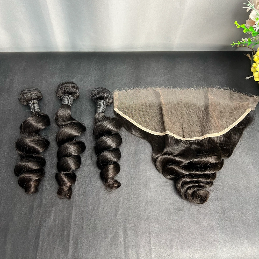 3 Pieces Virgin Hair Bundles With 13x4 Lace Frontal Loose Wave