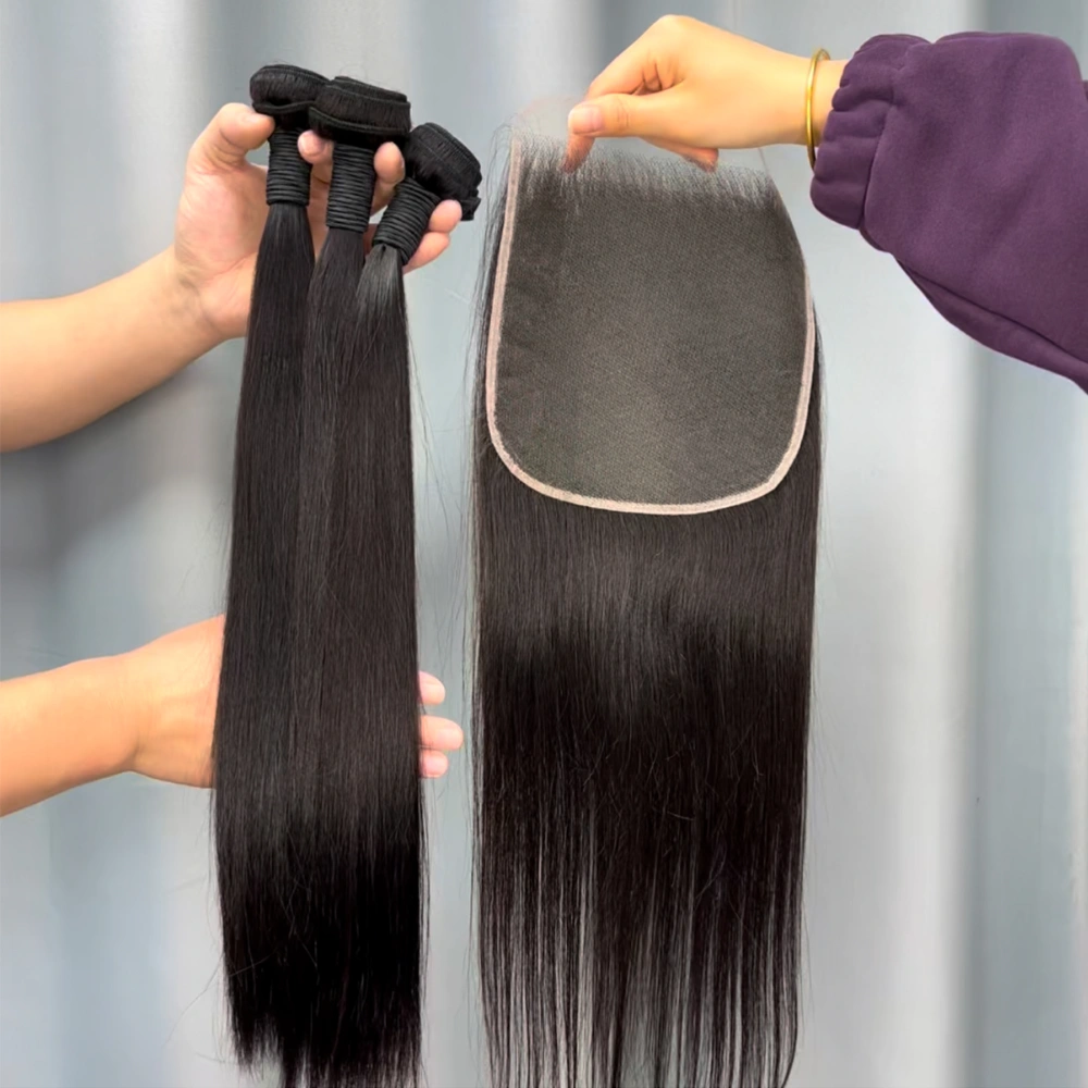 3 Pieces Virgin Hair Bundles With 7x7 Lace Closure Straight