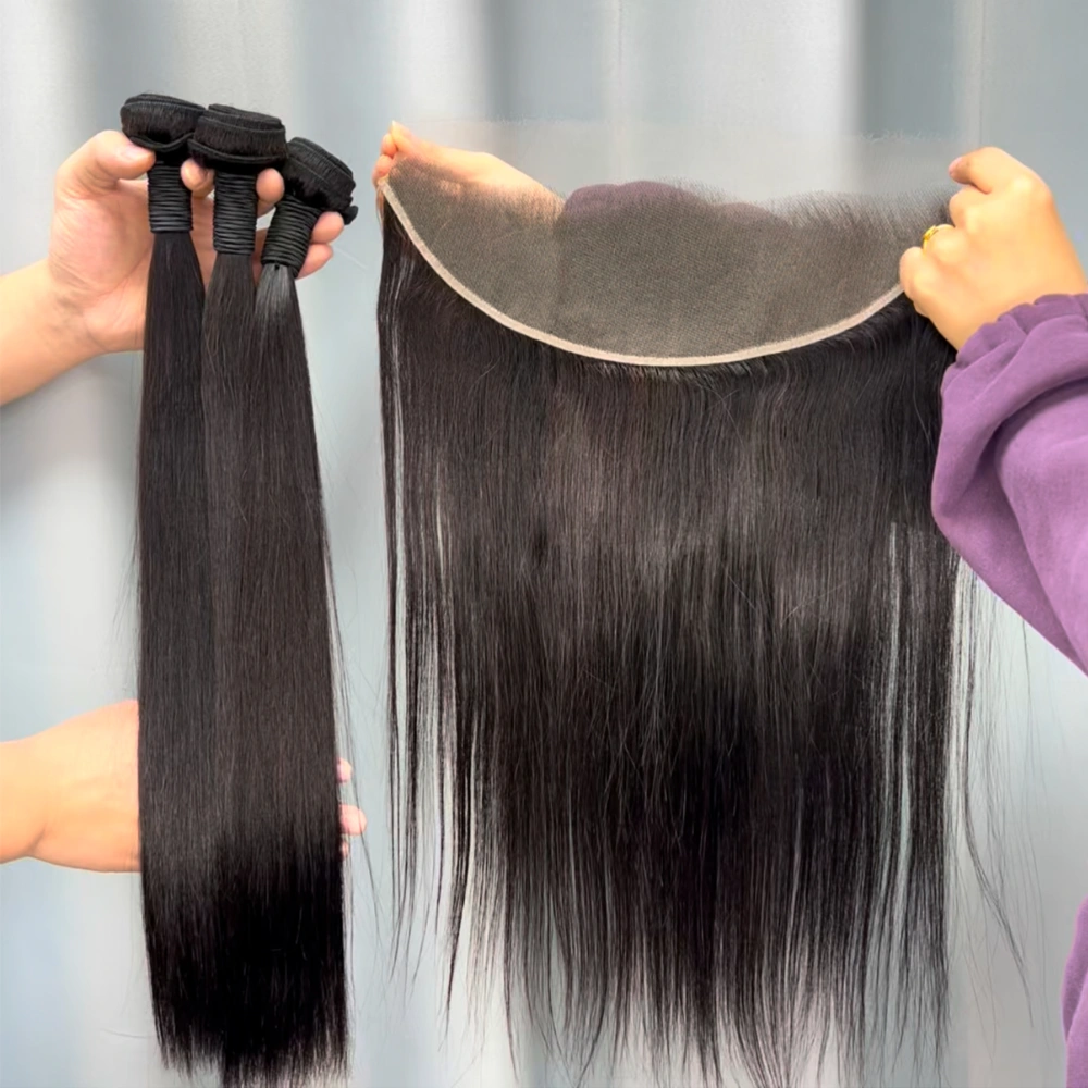 3 Pieces Virgin Hair Bundles With 13x4 Lace Frontal Straight